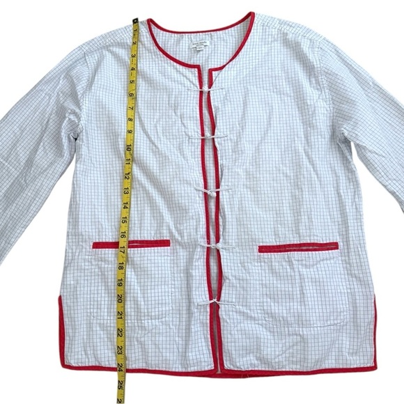 Kate Spade Checkered Blue Orange Trim Frog Clasp Shirt Blouse Size M/L Flowy - Picture 3 of 8